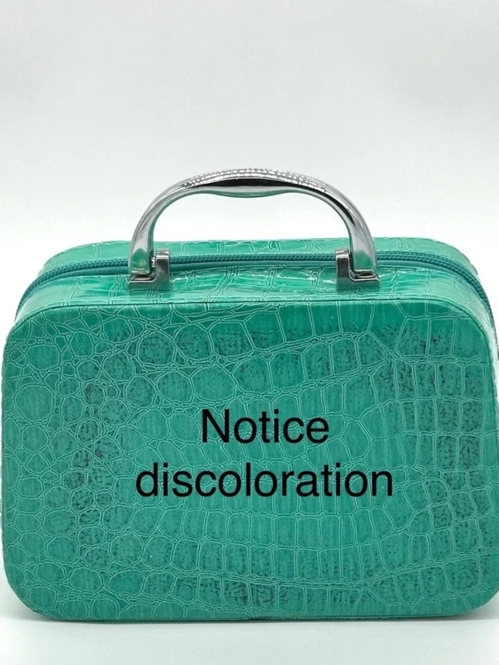 Green Croc-Embossed Travel Jewelry Cosmetic Case with Leopard Interior 4 pc Set